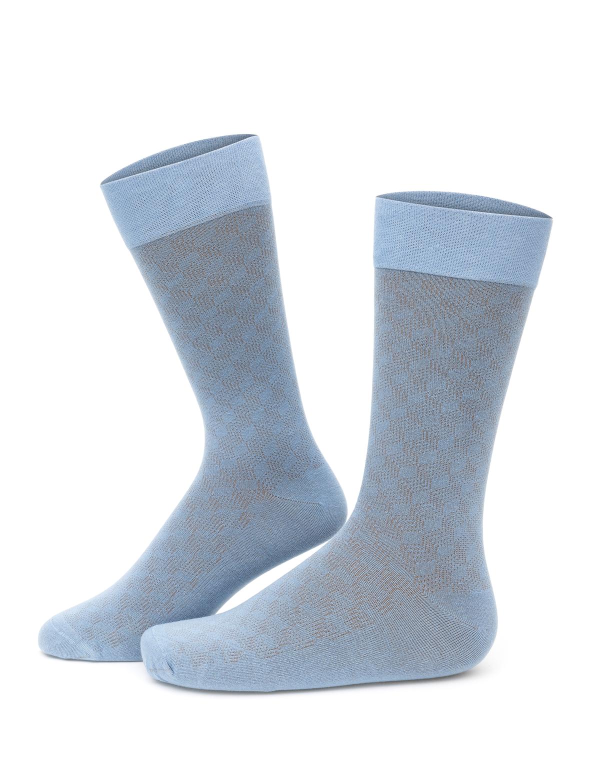 Erkek Bambu Karışımlı Mavi Soket Desenli Çorap