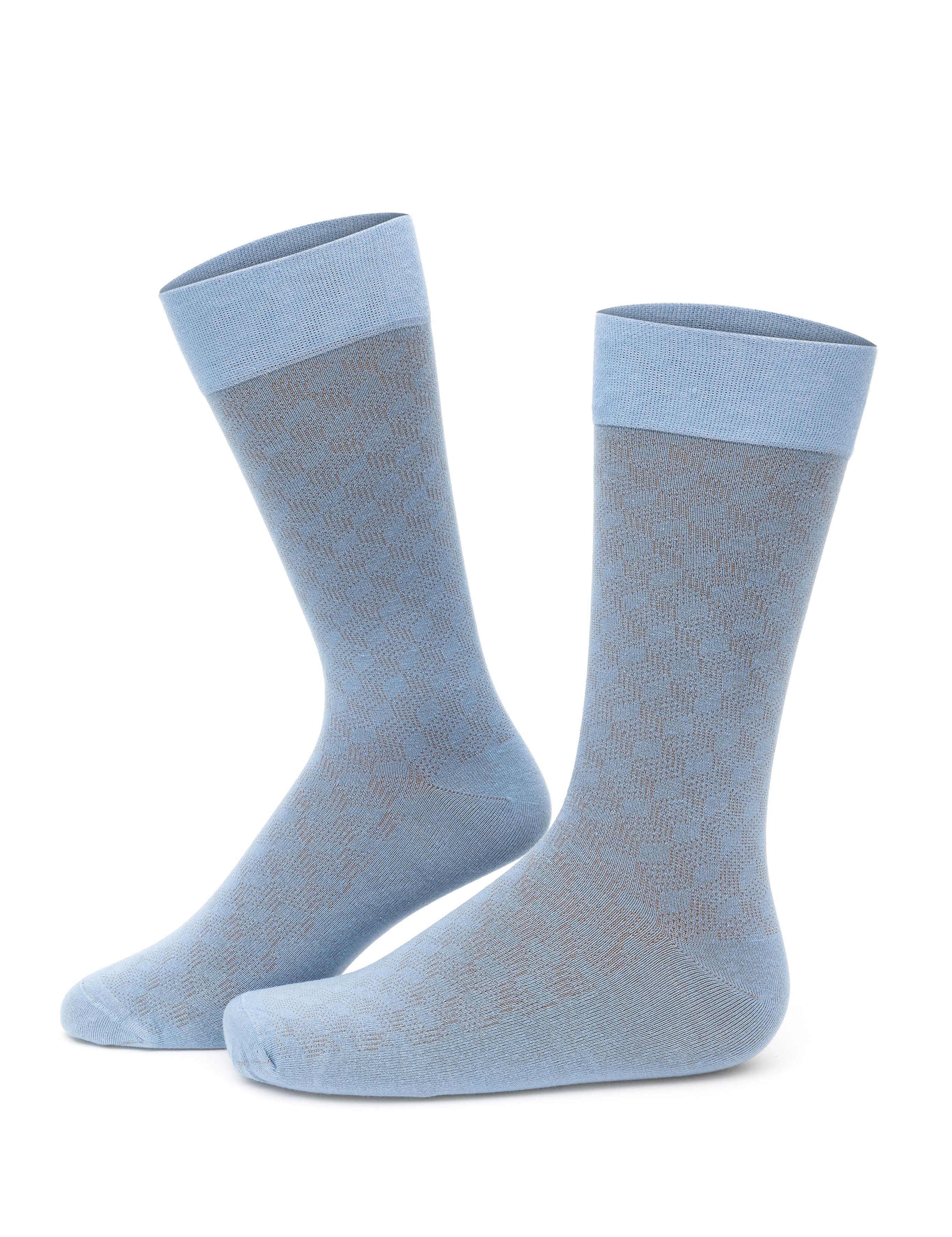 Erkek Bambu Karışımlı Mavi Soket Desenli Çorap