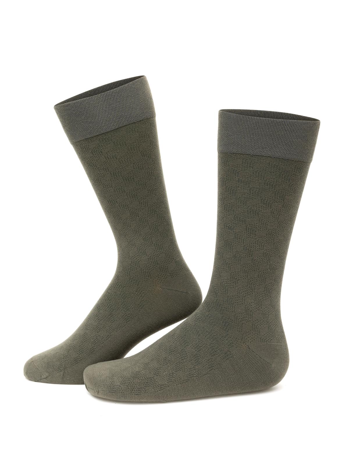 Erkek Bambu Karışımlı Haki Soket Desenli Çorap