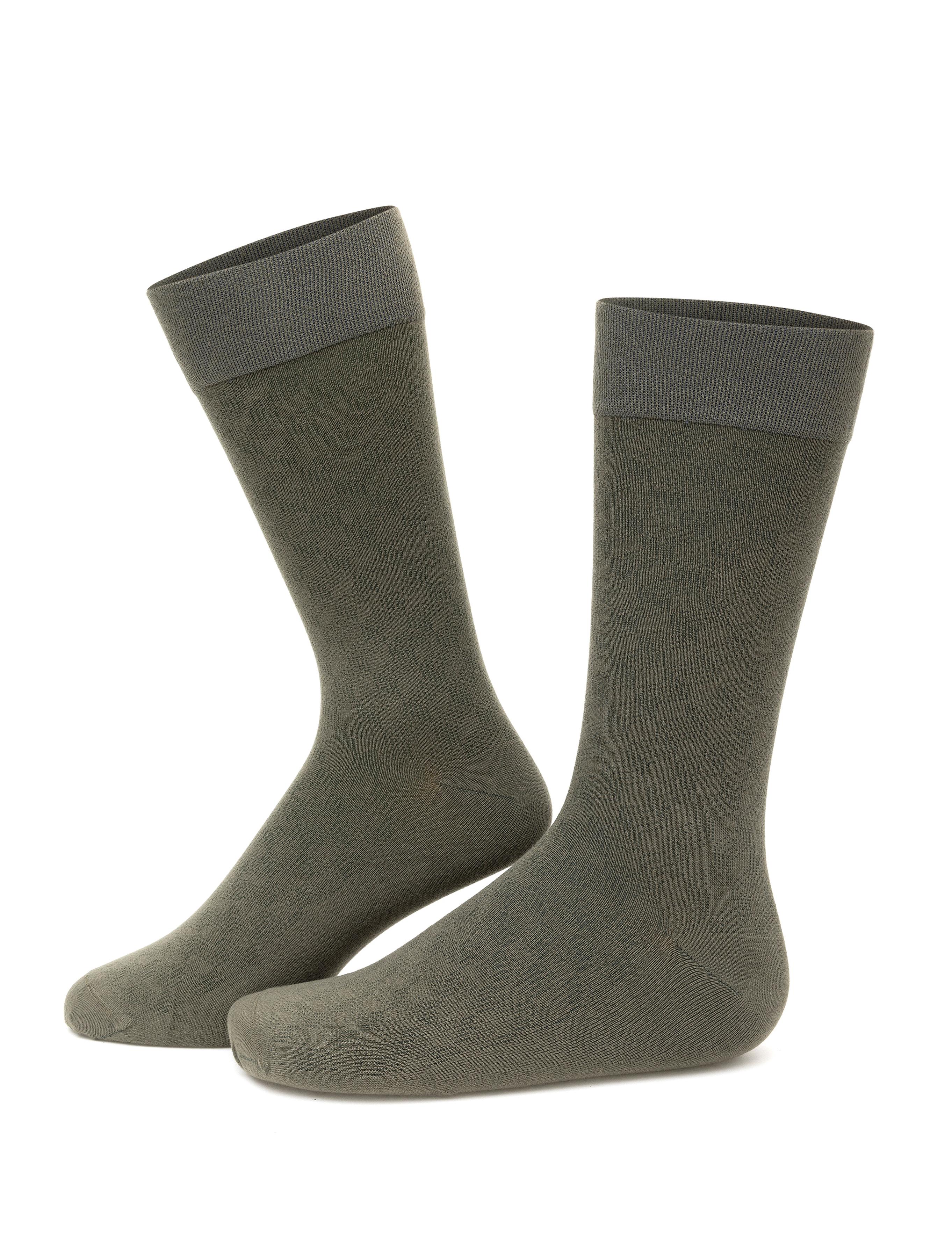 Erkek Bambu Karışımlı Haki Soket Desenli Çorap