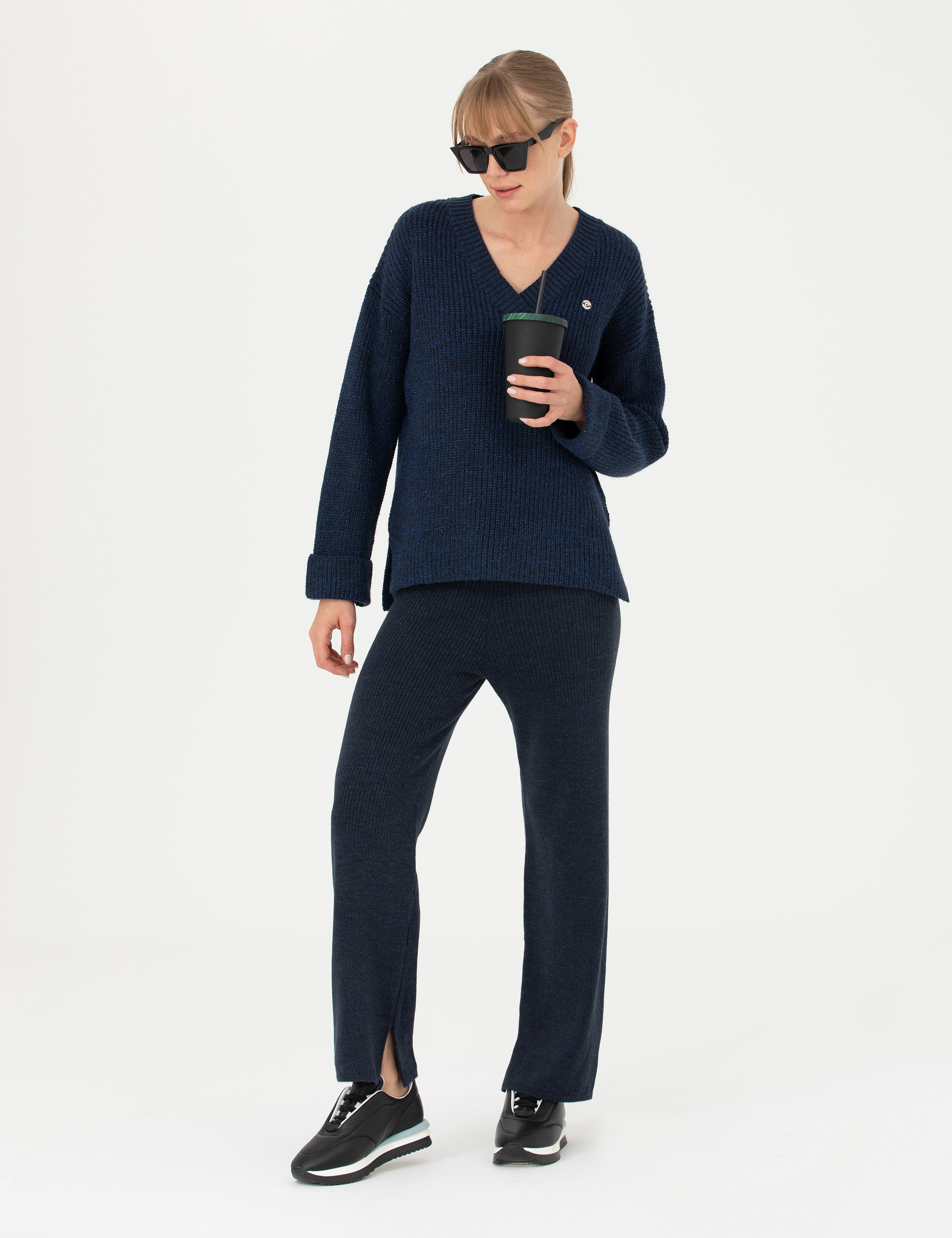 Lacivert Loose Fit Triko Pantolon - Image 3