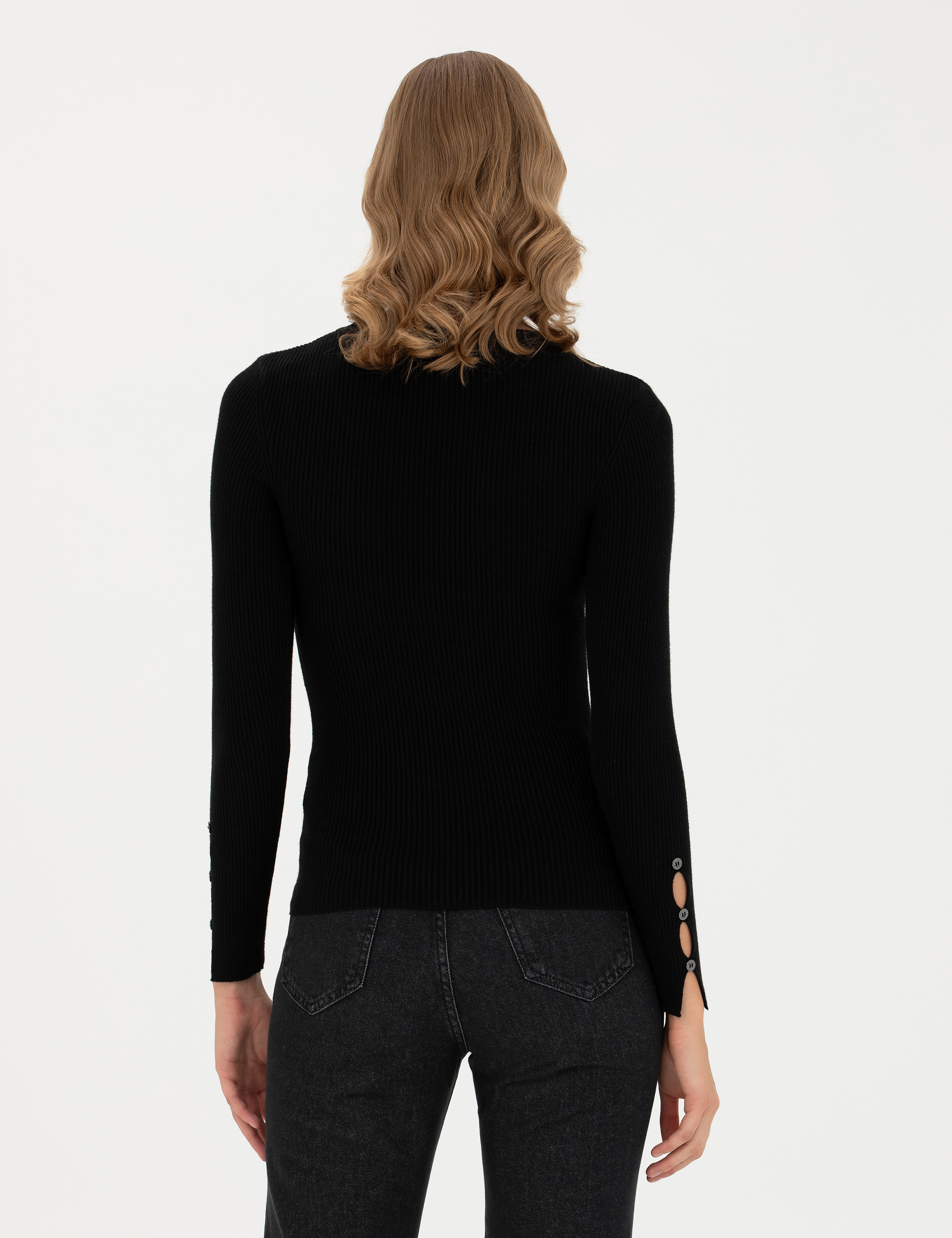 Siyah Ex Slim Fit V Yaka Kazak - Image 5