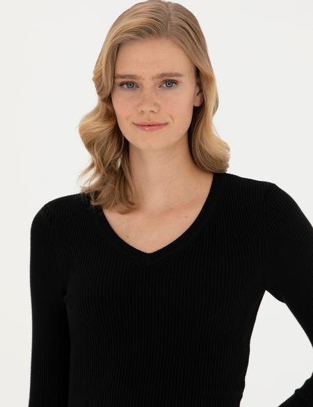 Siyah Ex Slim Fit V Yaka Kazak - 50276197022