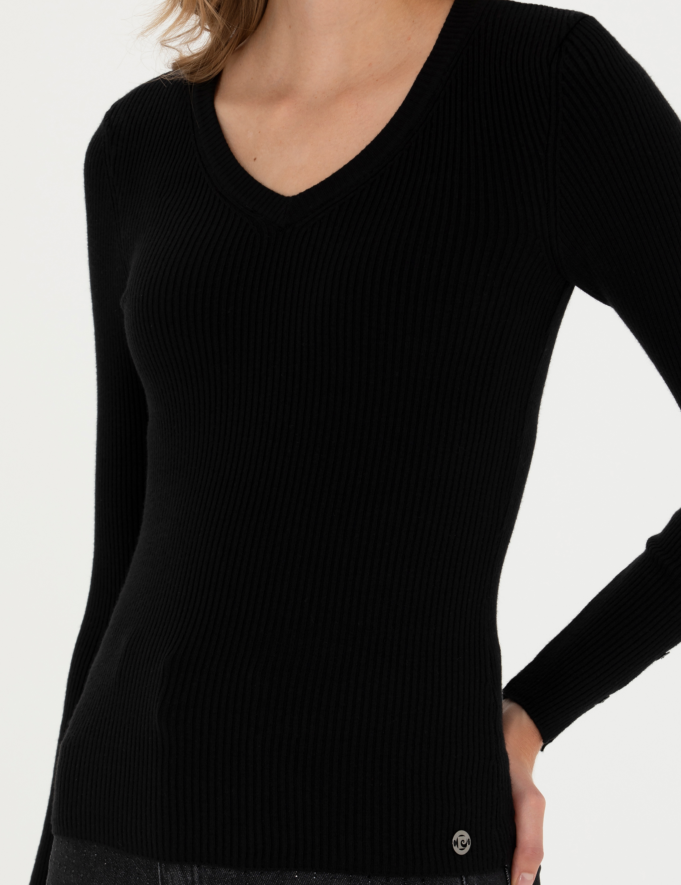 Siyah Ex Slim Fit V Yaka Kazak - Image 6