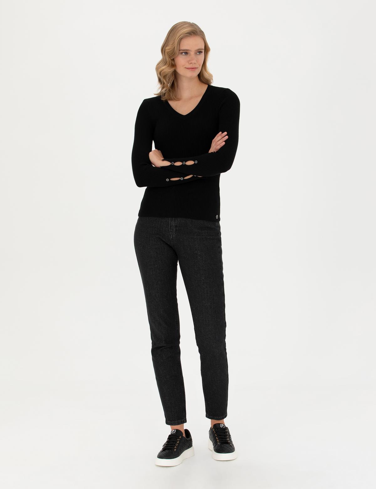 Siyah Ex Slim Fit V Yaka Kazak - 50276197022