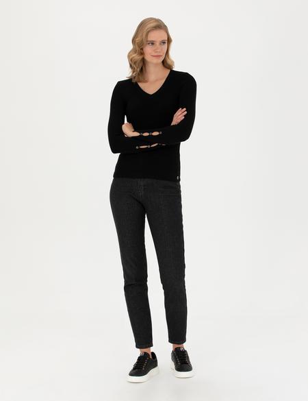 Siyah Ex Slim Fit V Yaka Kazak - 50276197022