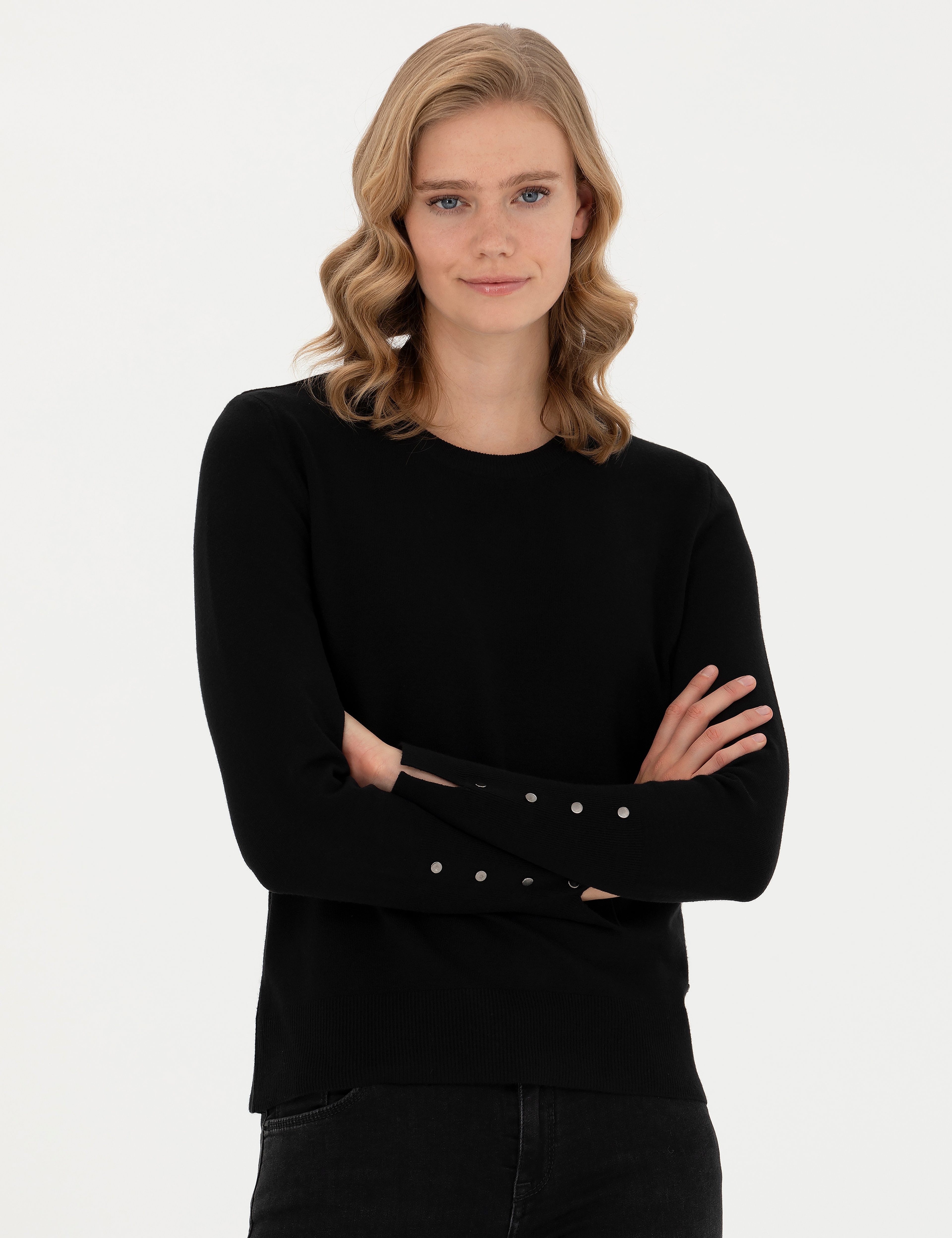 Siyah Slim Fit Bisiklet Yaka Kazak - Image 3