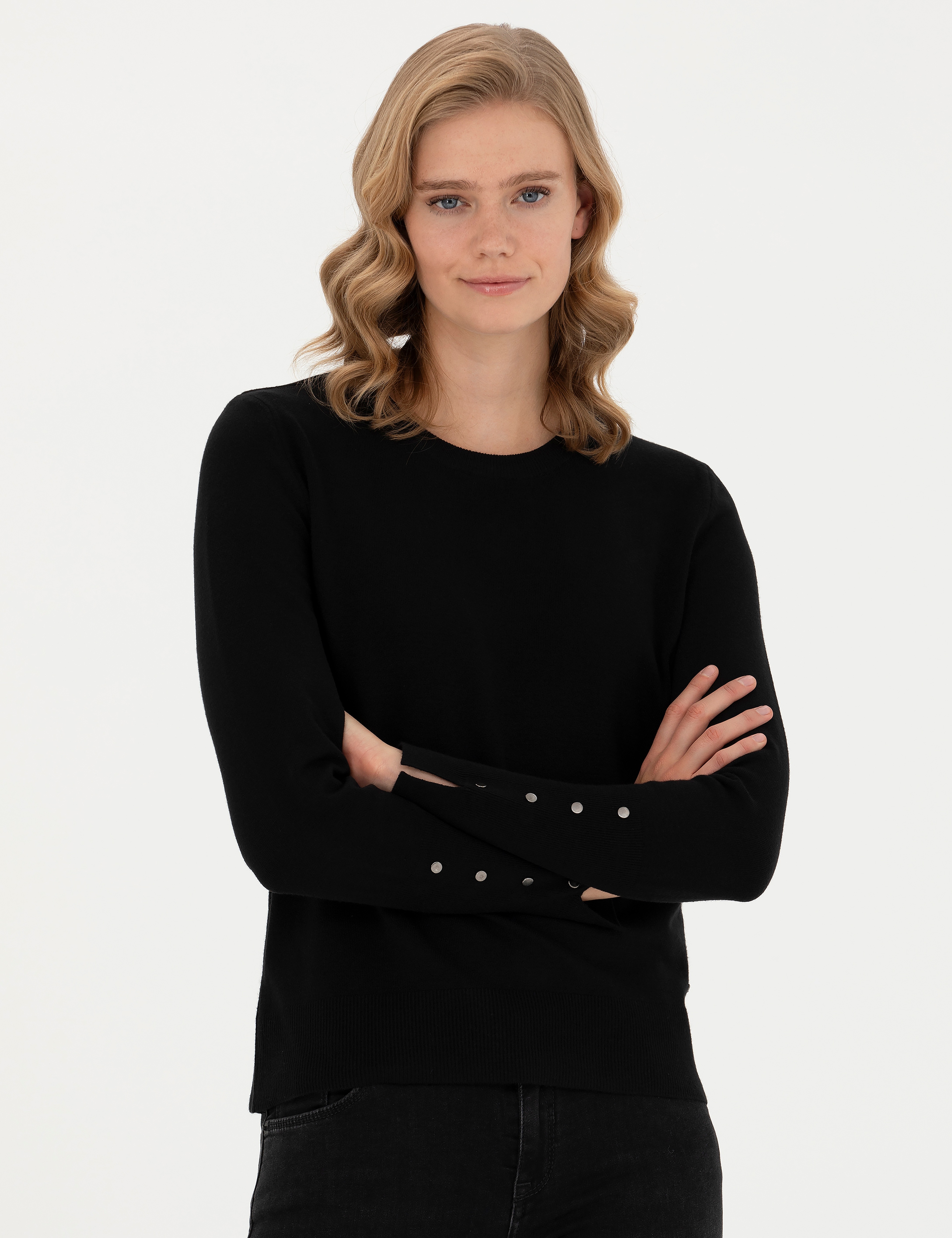 Siyah Slim Fit Bisiklet Yaka Kazak