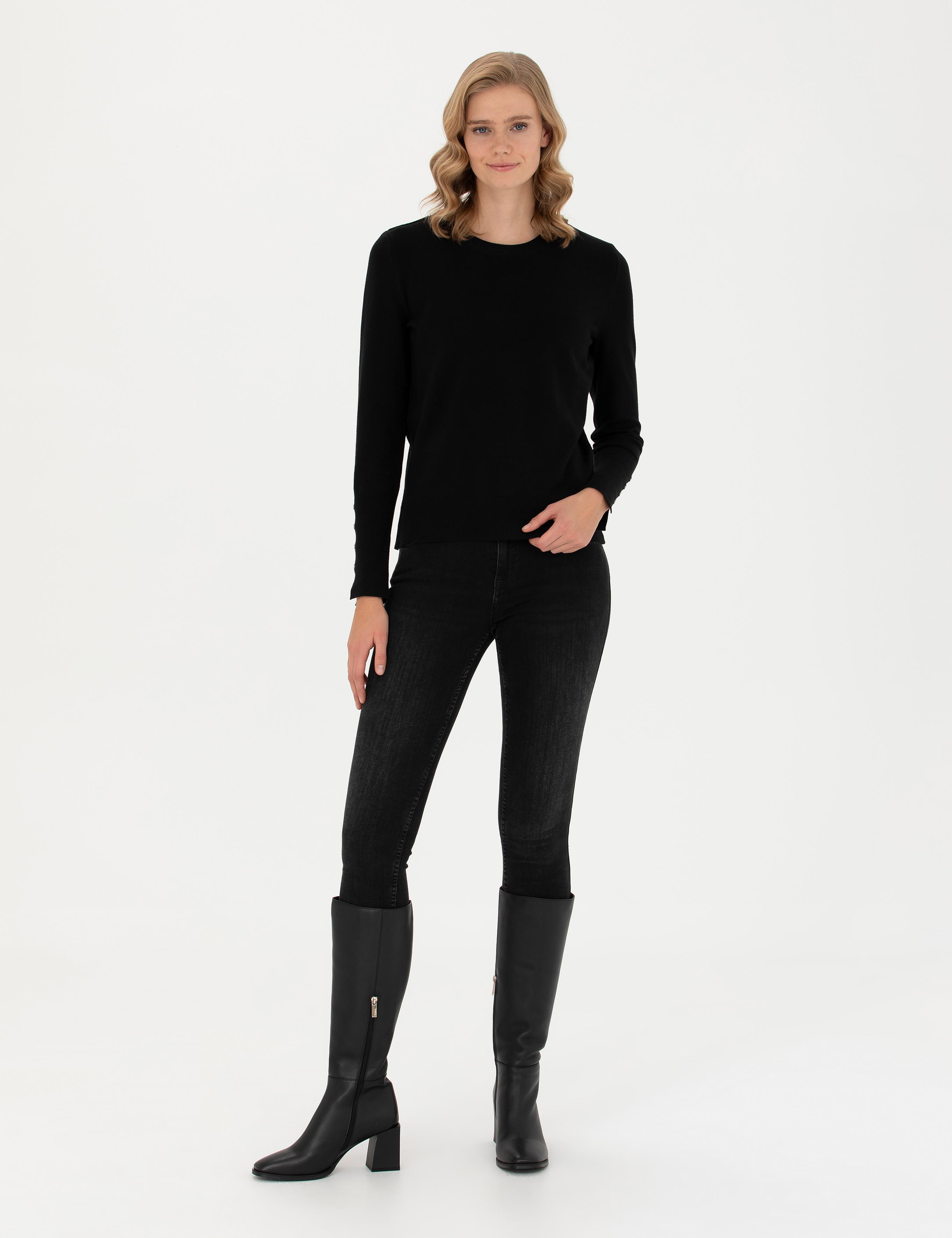 Siyah Slim Fit Bisiklet Yaka Kazak