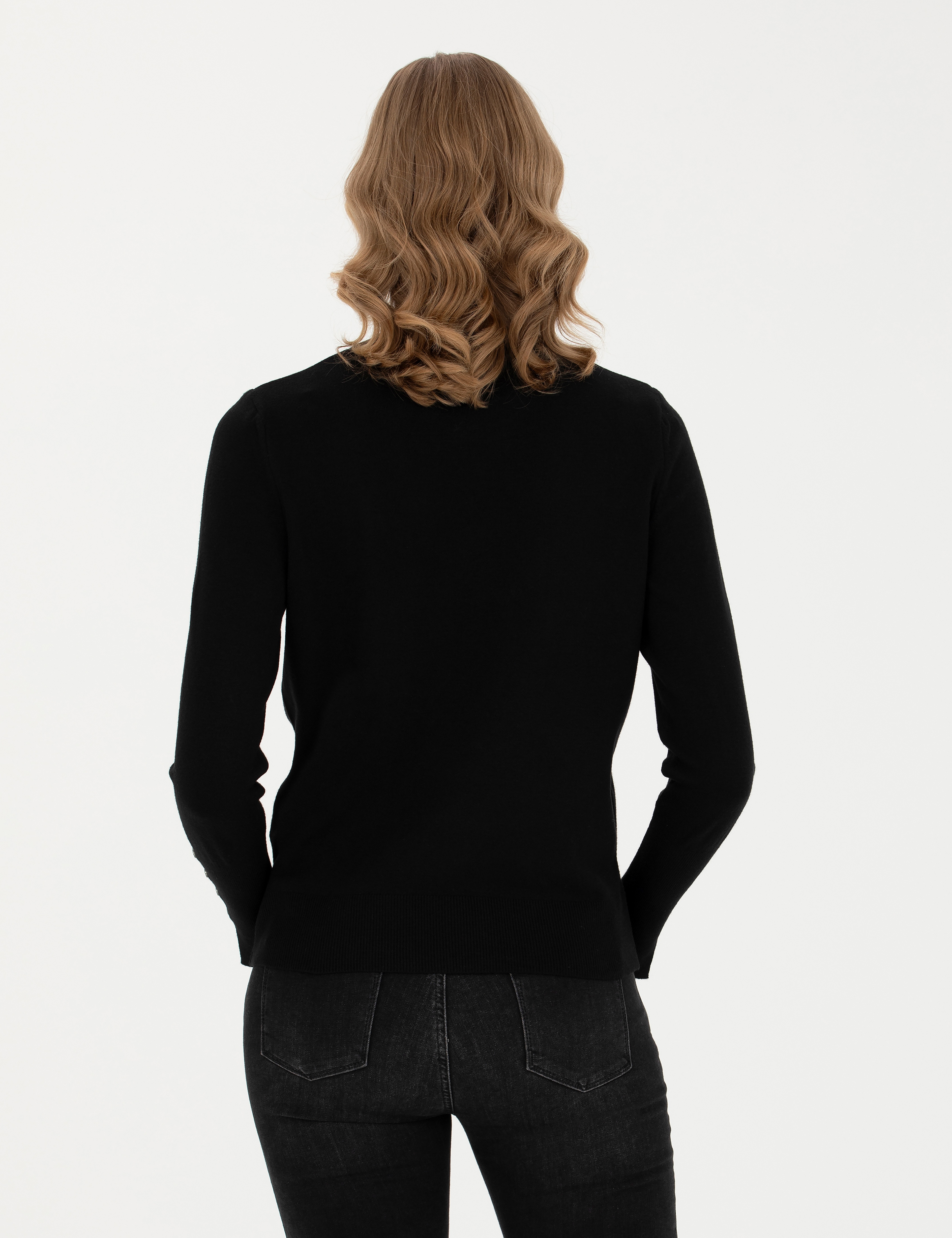 Siyah Slim Fit Bisiklet Yaka Kazak - Image 5