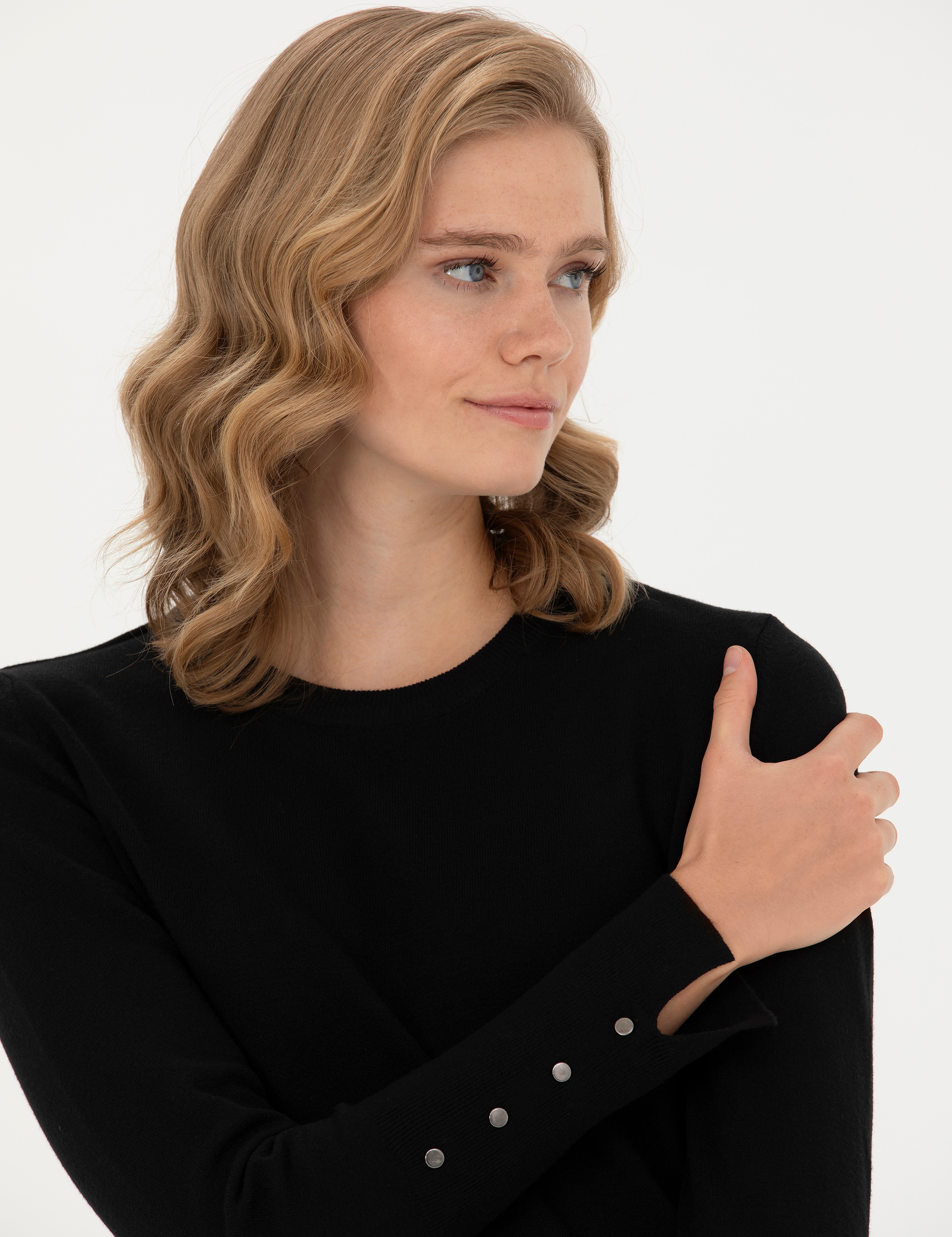 Siyah Slim Fit Bisiklet Yaka Kazak - Image 2