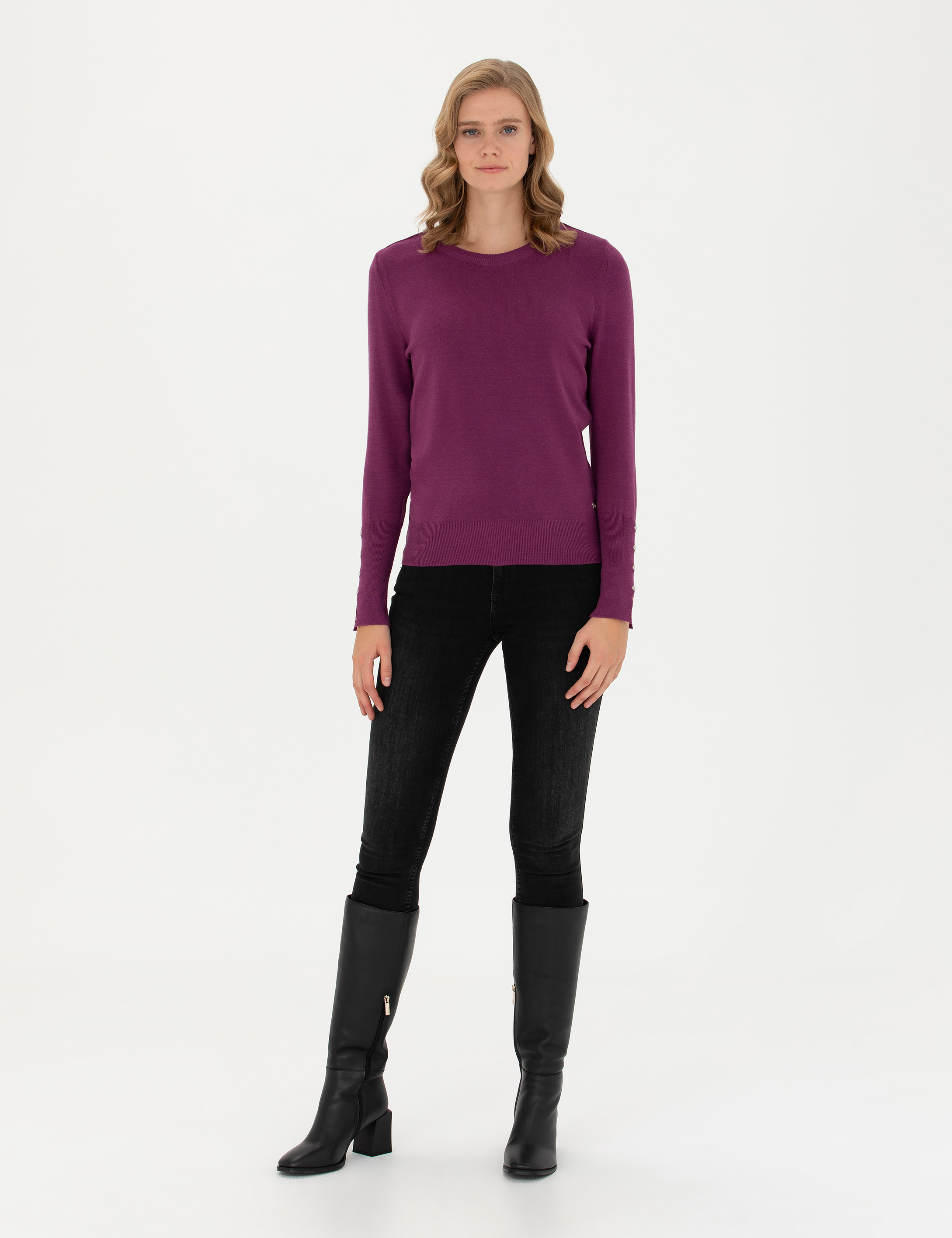 Menekşe Slim Fit Bisiklet Yaka Kazak - Image 5