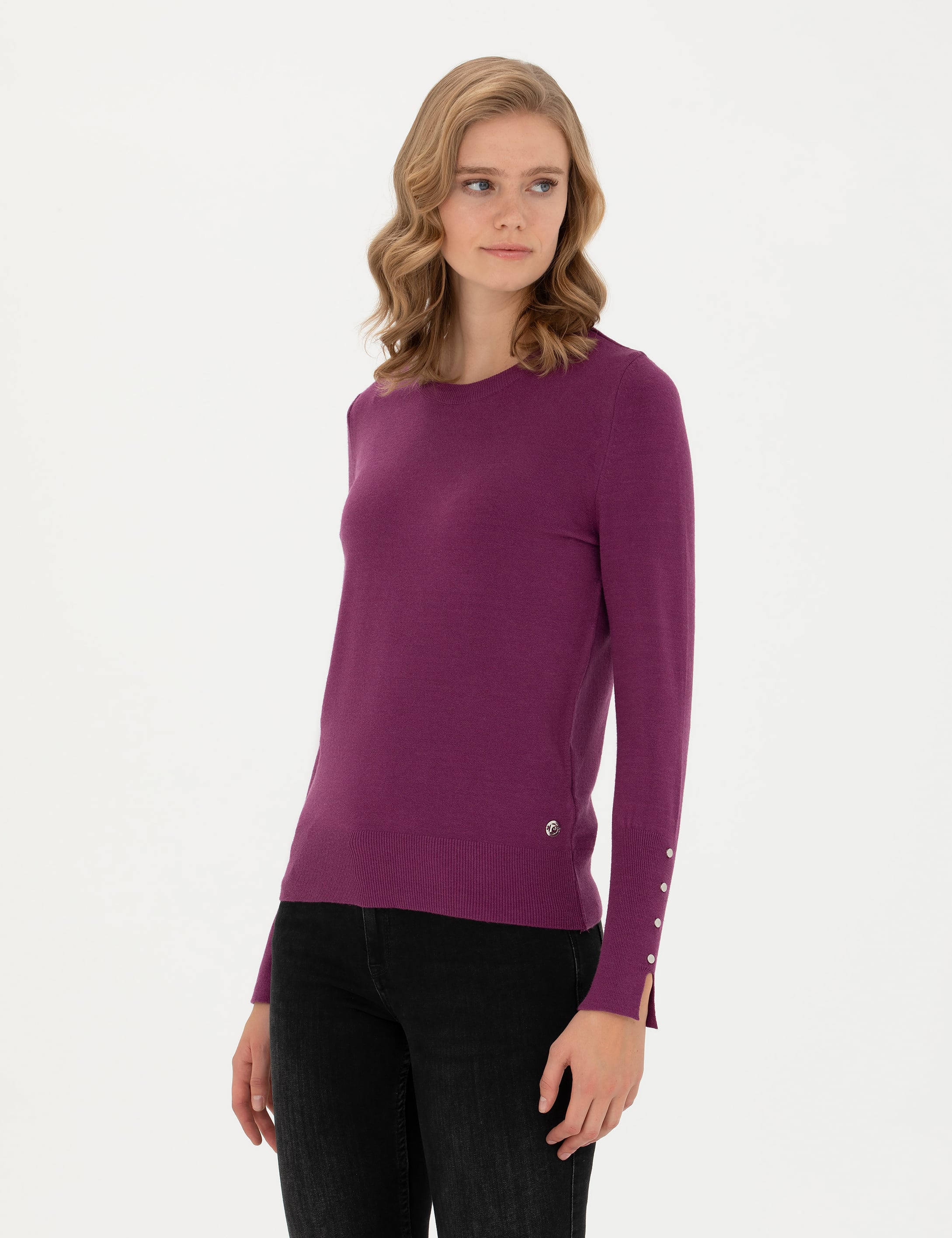 Menekşe Slim Fit Bisiklet Yaka Kazak