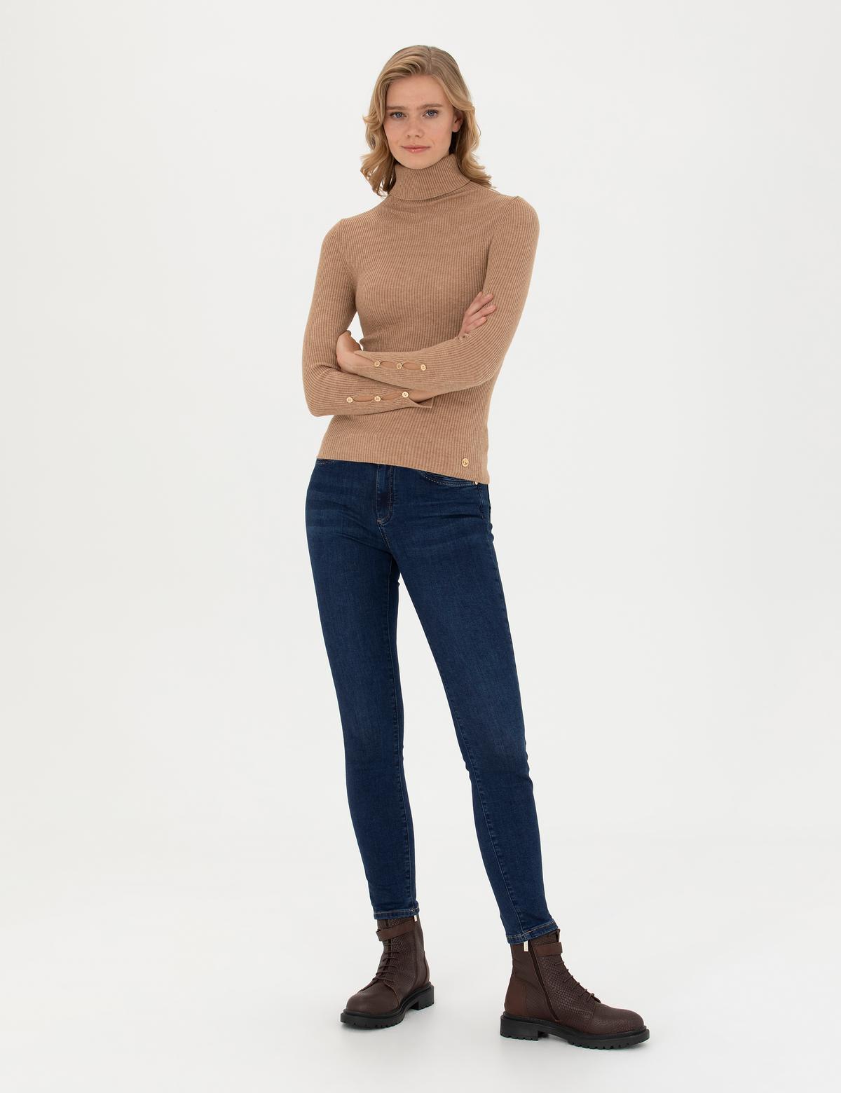 Bej Ex. Slim Fit Balıkçı Yaka Kazak - 50276230075