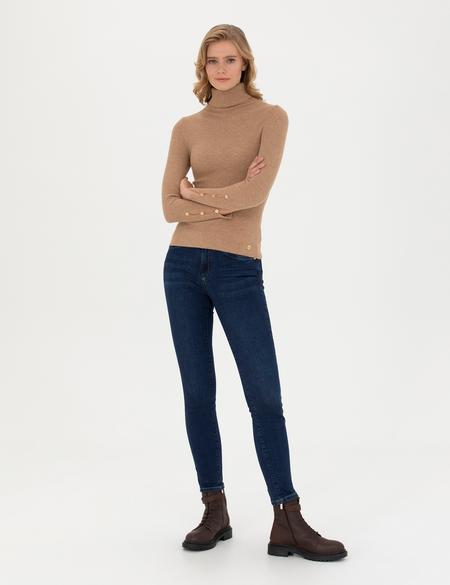 Bej Ex. Slim Fit Balıkçı Yaka Kazak - 50276230075