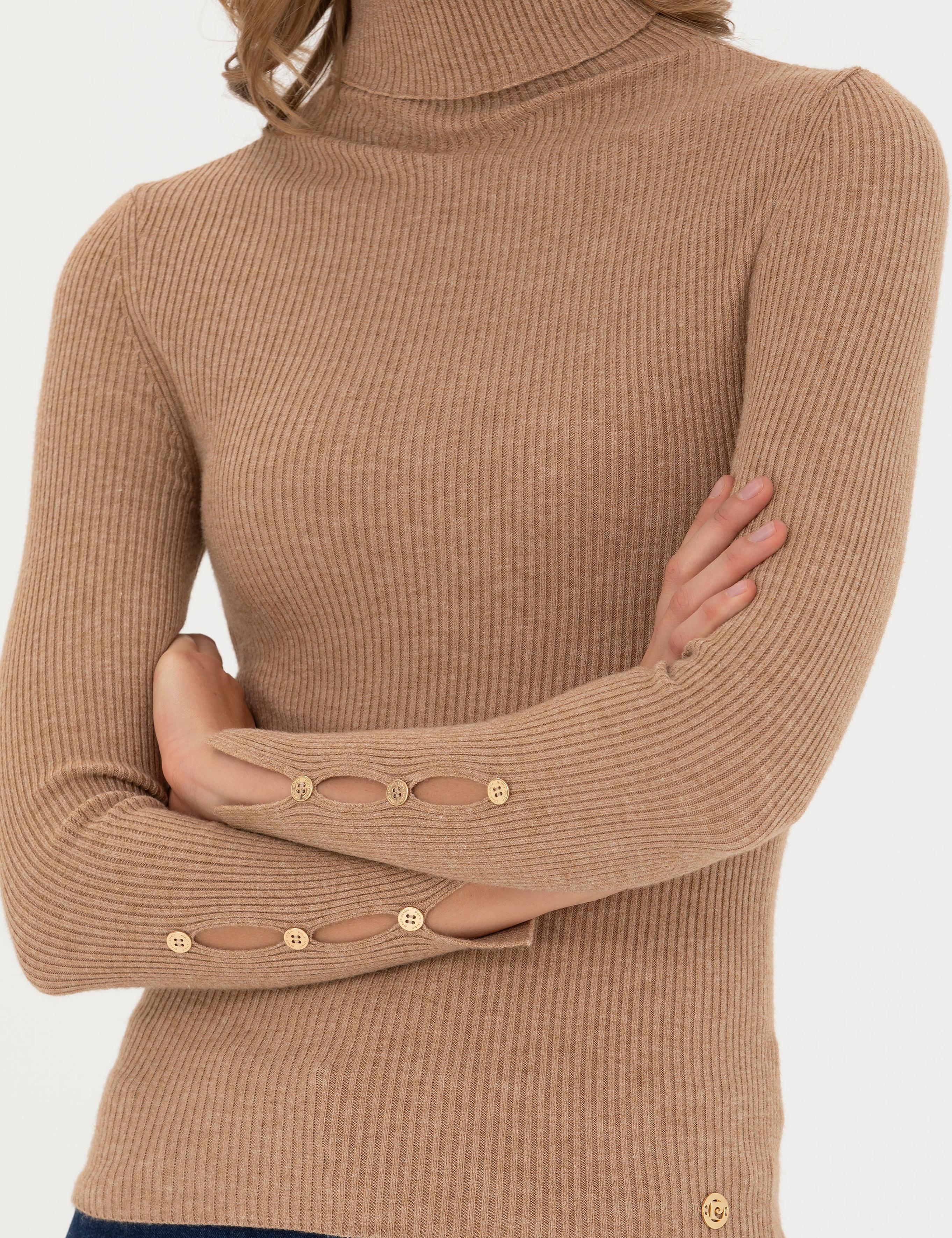 Bej Ex. Slim Fit Balıkçı Yaka Kazak