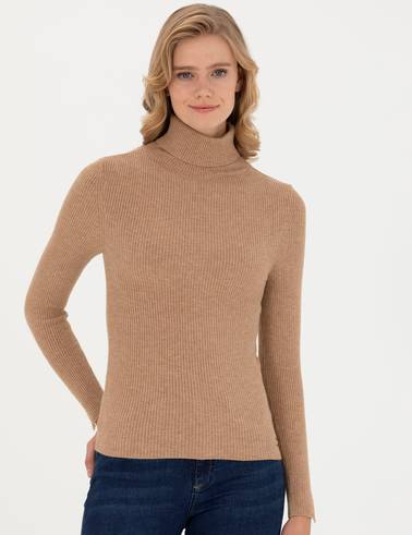 Bej Extra Slim Fit Balıkçı Yaka Kazak