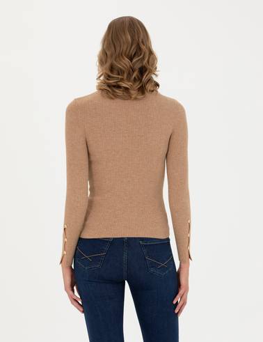 Bej Extra Slim Fit Balıkçı Yaka Kazak