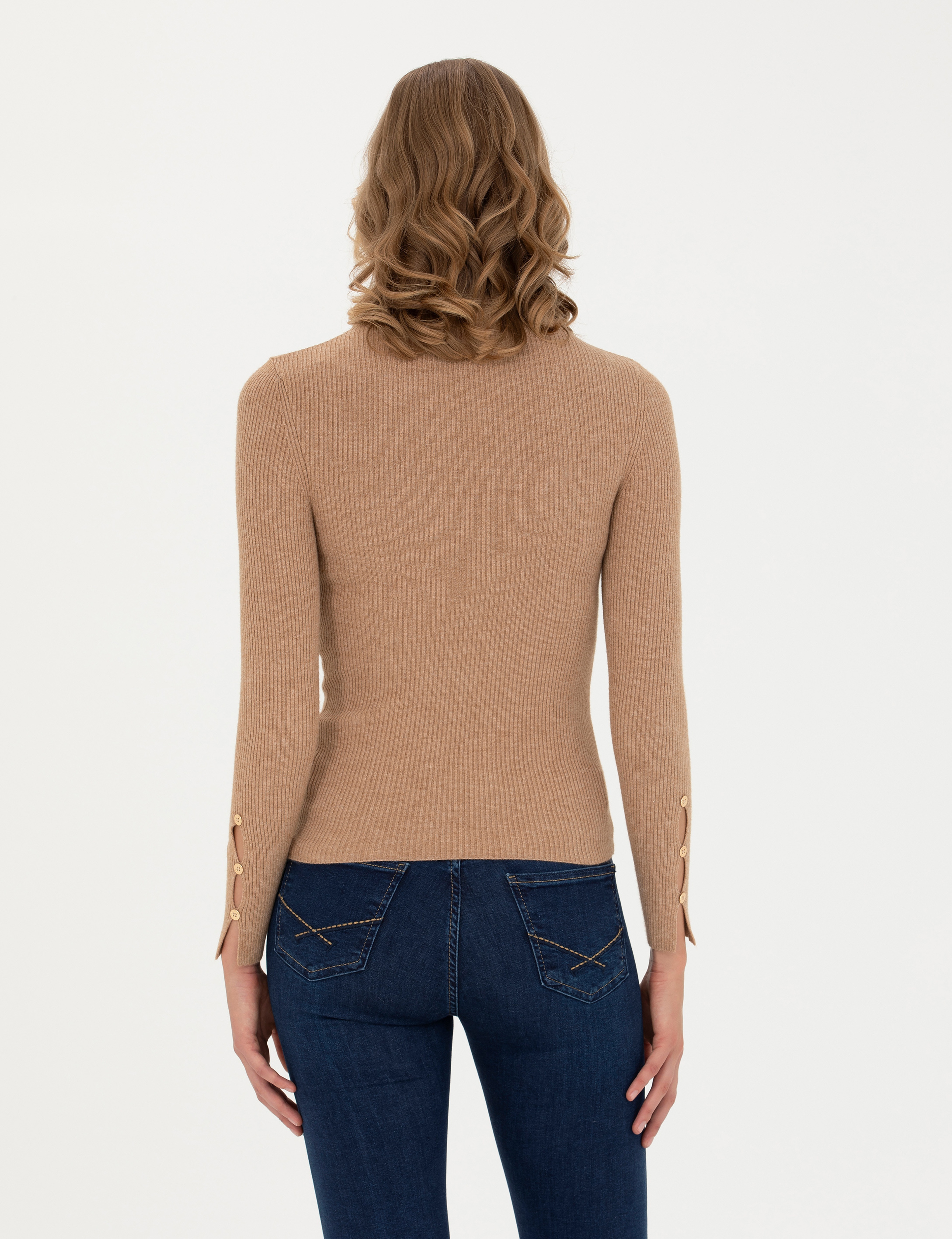 Bej Extra Slim Fit Balıkçı Yaka Kazak