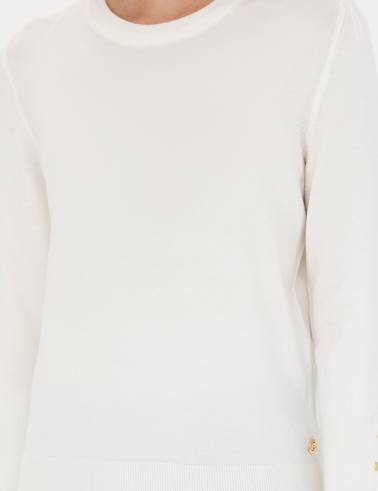 Ekru Slim Fit Bisiklet Yaka Kazak