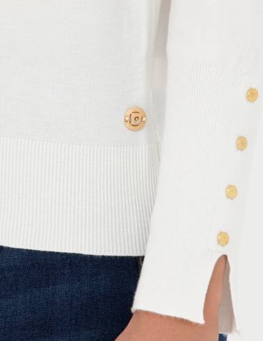 Ekru Slim Fit Bisiklet Yaka Kazak