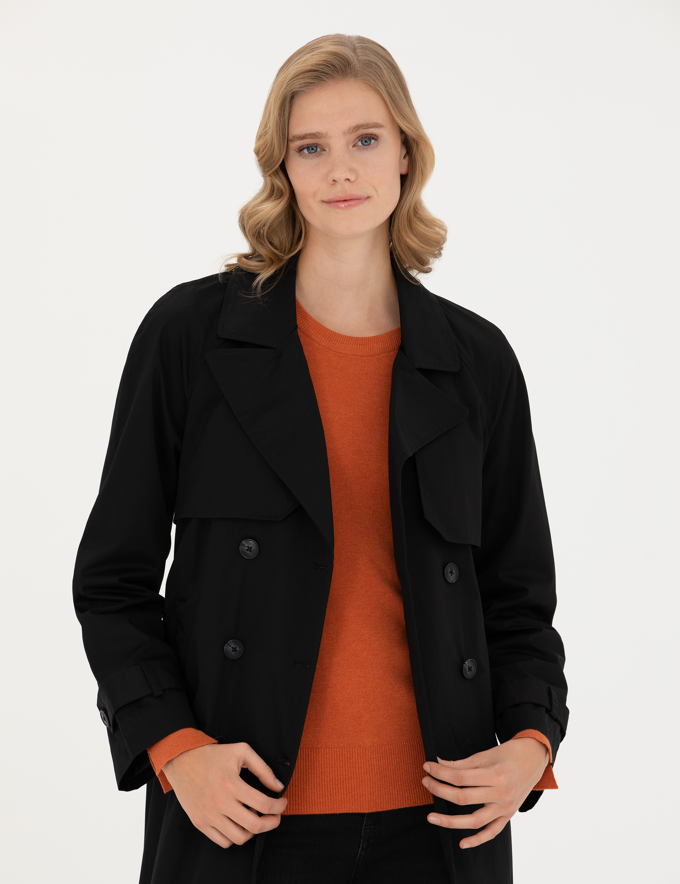 Siyah Slim Fit Trençkot - Image 3