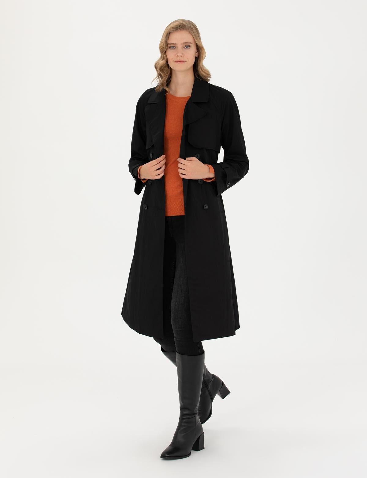 Siyah Slim Fit Trençkot