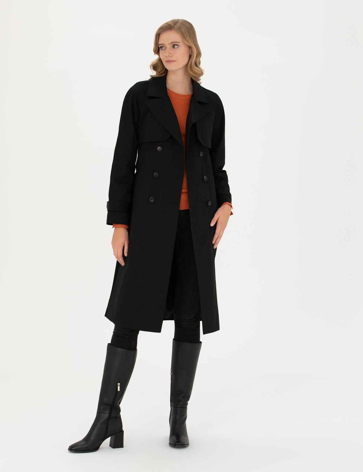 Siyah Slim Fit Trençkot - 50278997005