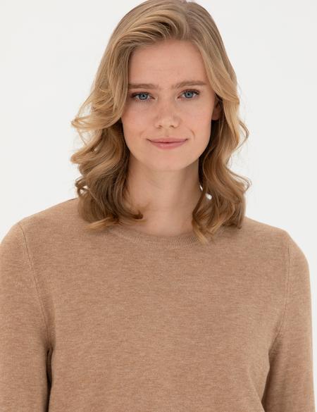 Bej Slim Fit Bisiklet Yaka Kazak - 50276205057