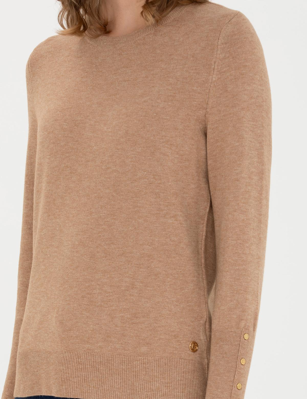 Bej Slim Fit Bisiklet Yaka Kazak - 50276205057