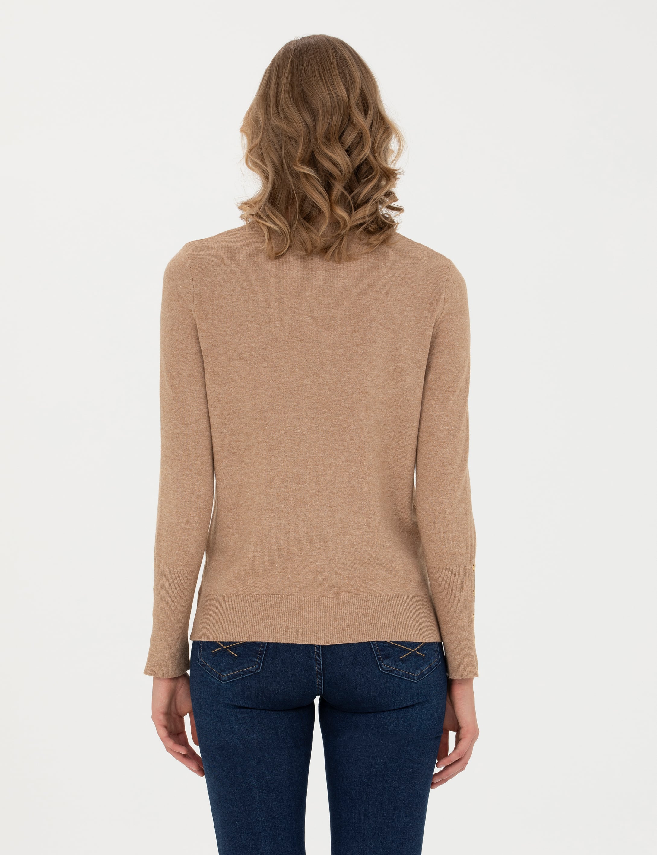 Bej Slim Fit Bisiklet Yaka Kazak - Image 5