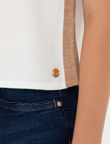 Ekru Slim Fit Bisiklet Yaka Triko Tişört - 50278909003