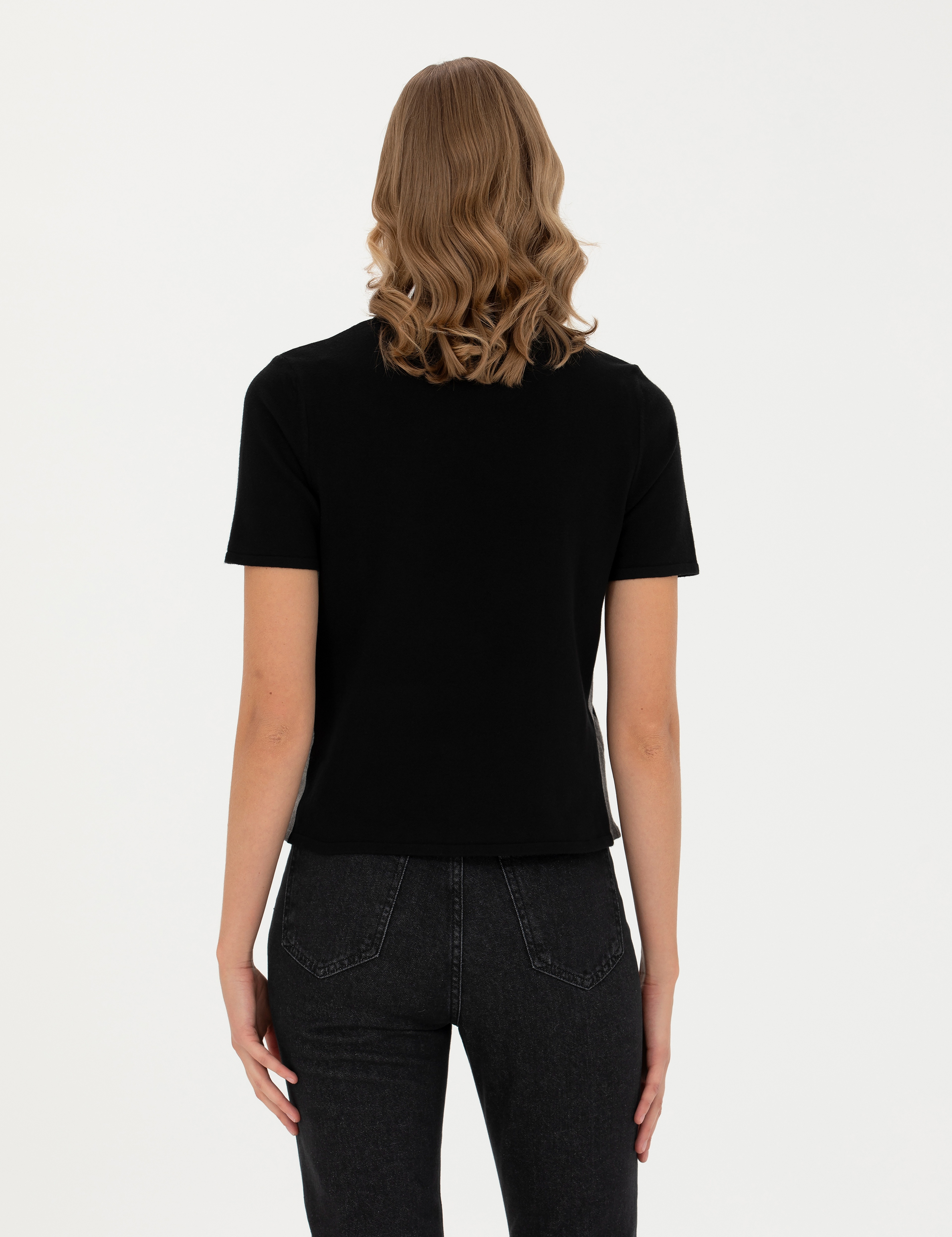 Siyah Slim Fit Bisiklet Yaka Tişört - Image 5