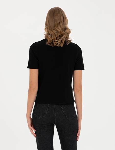 Siyah Slim Fit Bisiklet Yaka Tişört - 50278909014