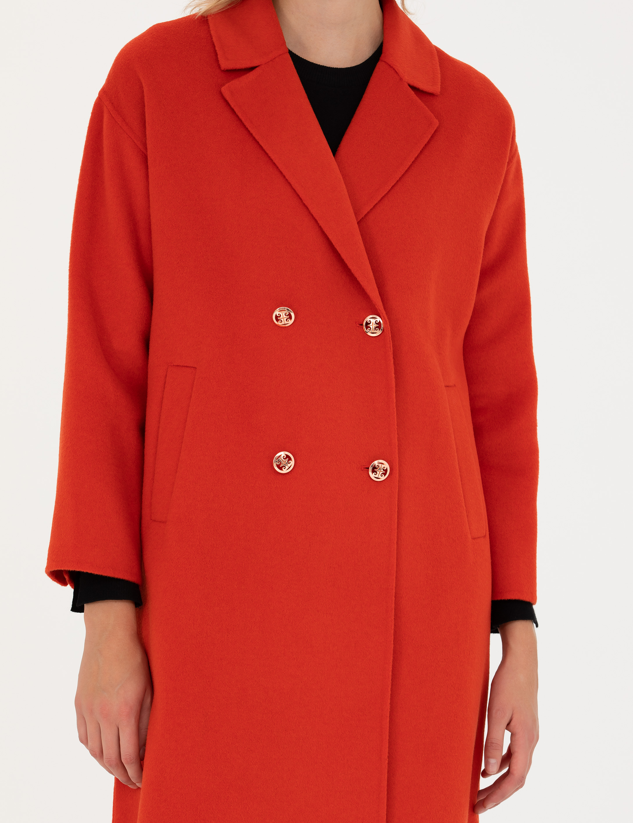 Kırmızı Comfort Fit Kaşe Kaban - Image 6