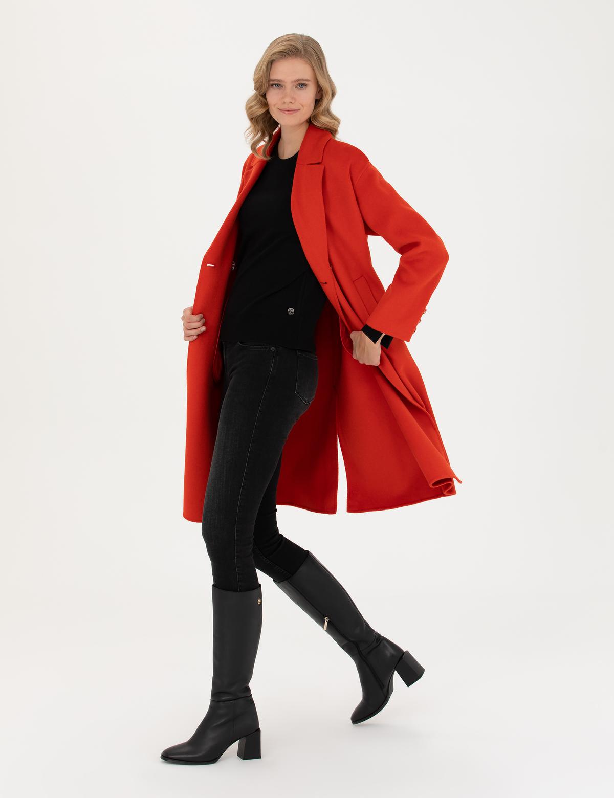 Kırmızı Comfort Fit Kaşe Kaban - 50272236027