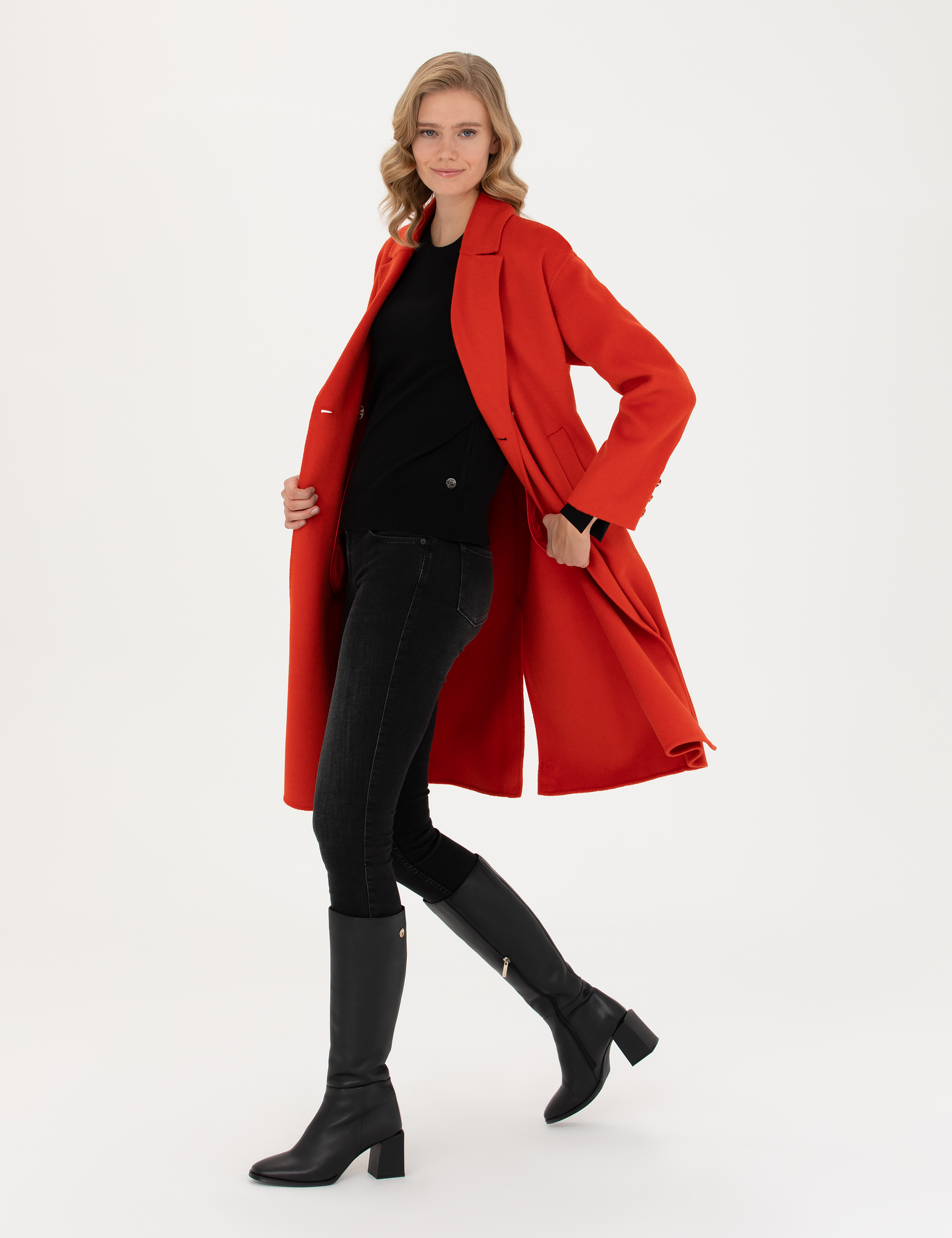 Kırmızı Comfort Fit Kaşe Kaban - Image 4