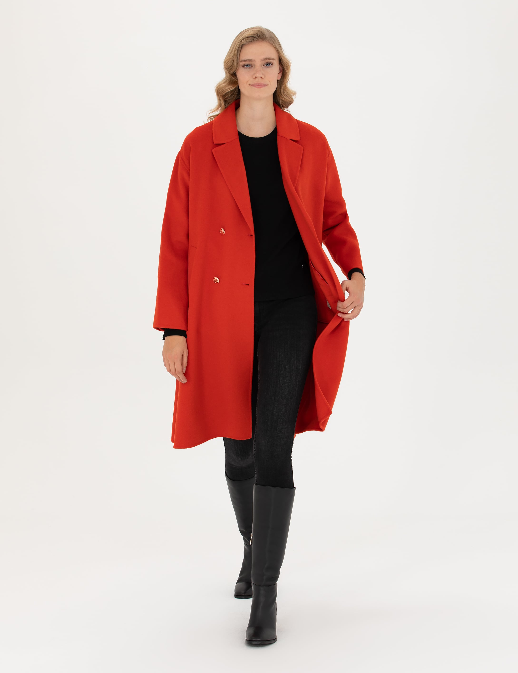 Kırmızı Comfort Fit Kaşe Kaban