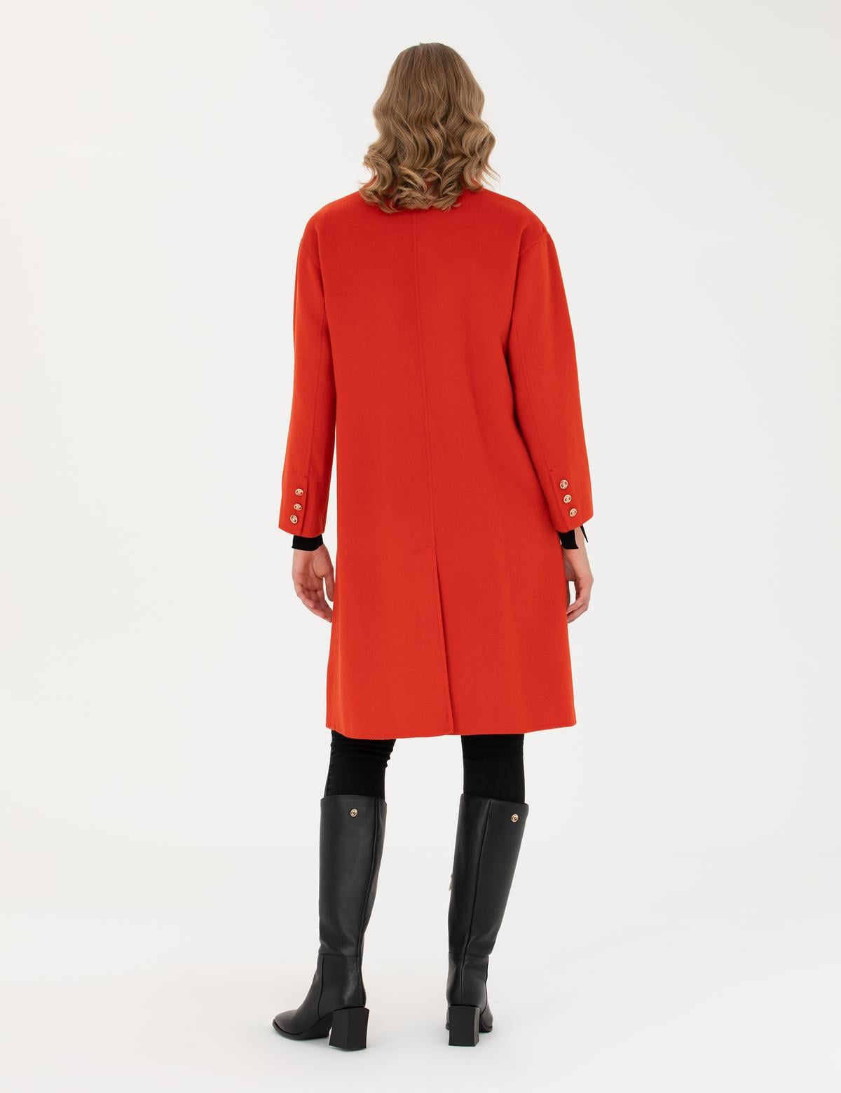 Kırmızı Comfort Fit Kaşe Kaban - 50272236027