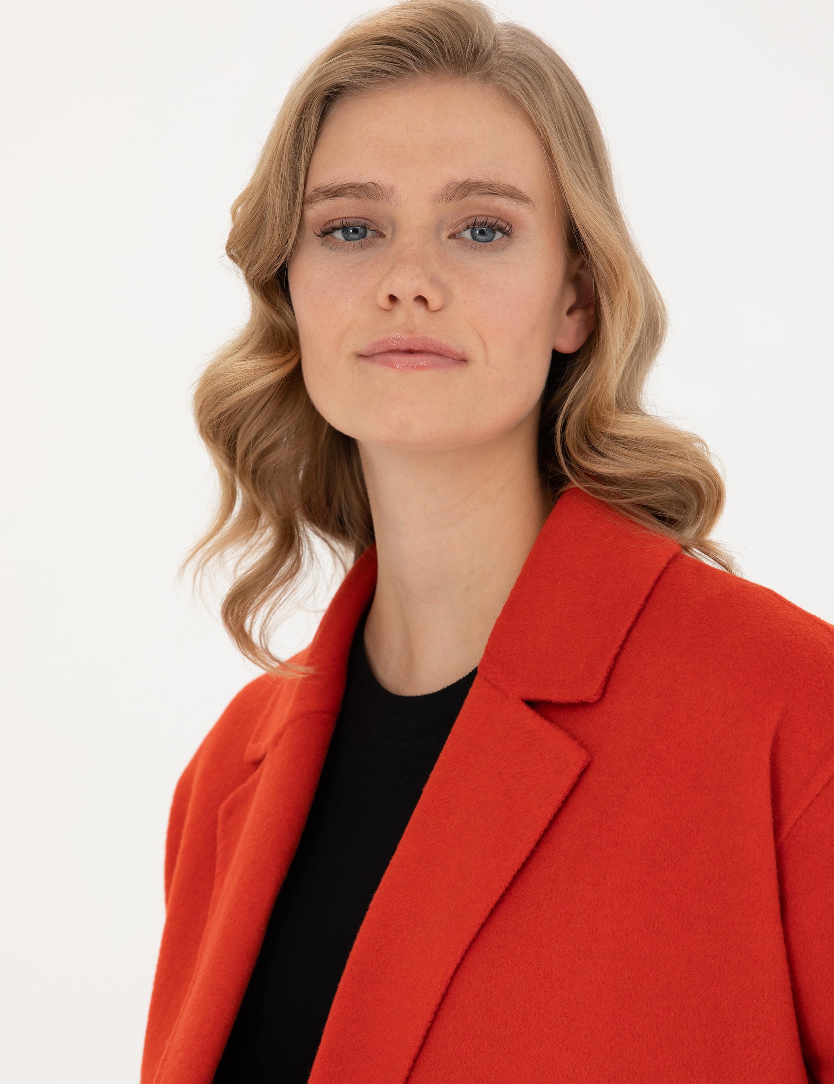 Kırmızı Comfort Fit Kaşe Kaban