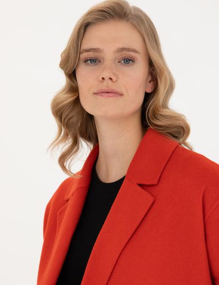 Kırmızı Comfort Fit Kaşe Kaban - 50272236027