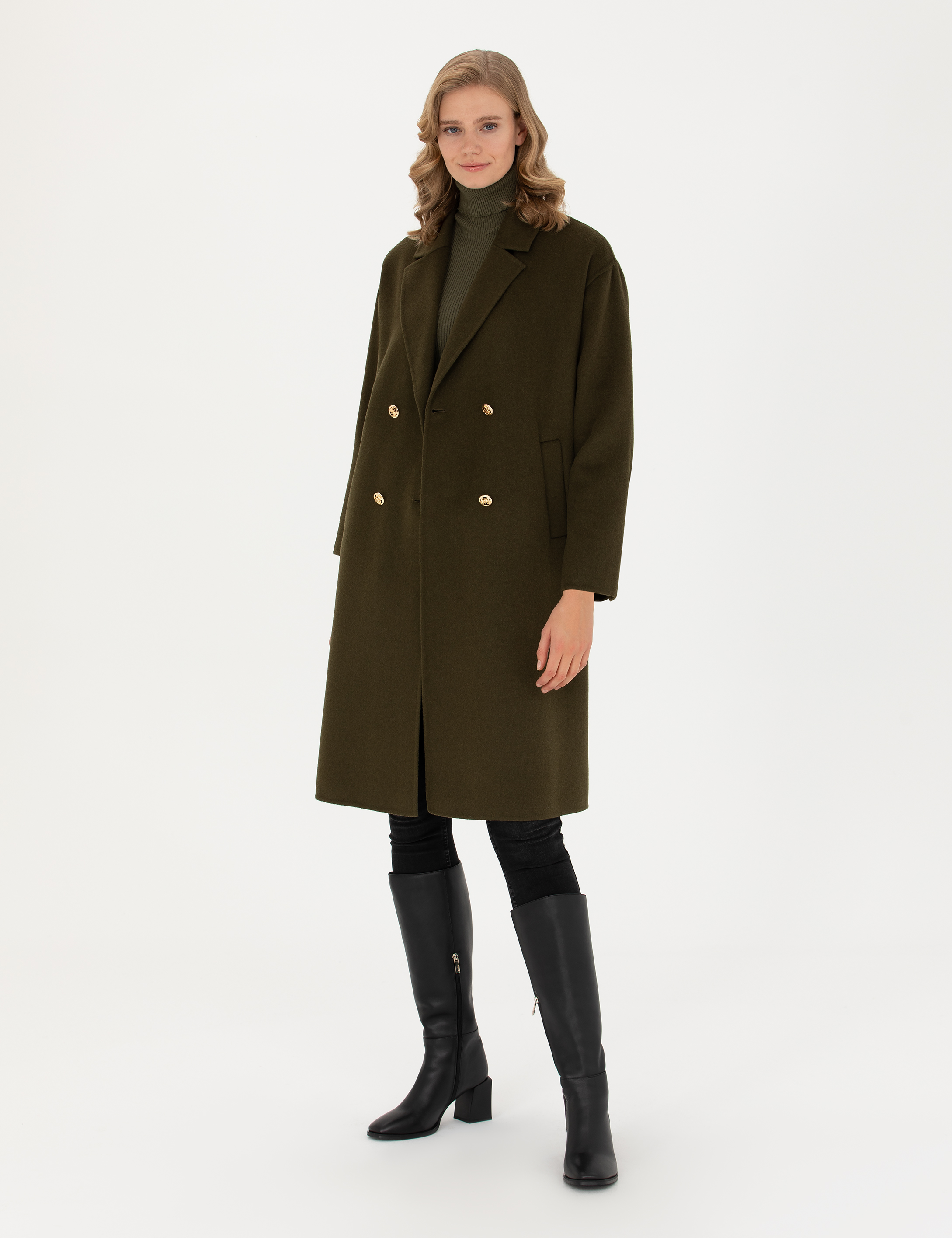 Haki Comfort Fit Kaşe Kaban - Image 4