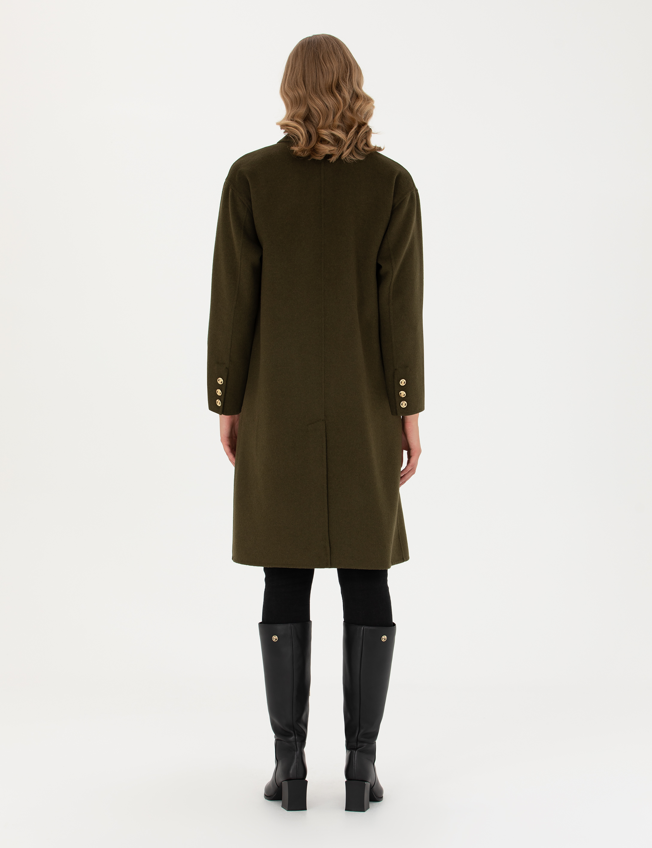 Haki Comfort Fit Kaşe Kaban - Image 5