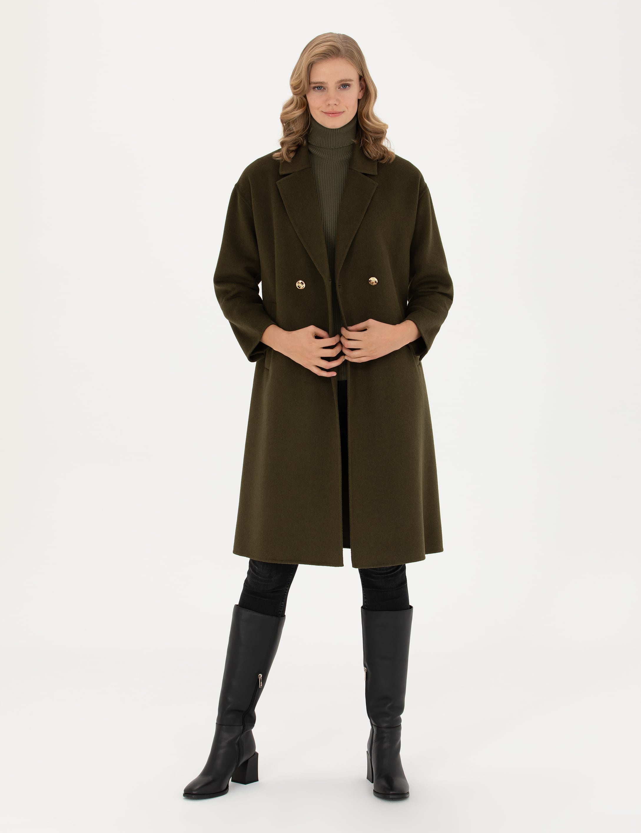 Haki Comfort Fit Kaşe Kaban - Image 1
