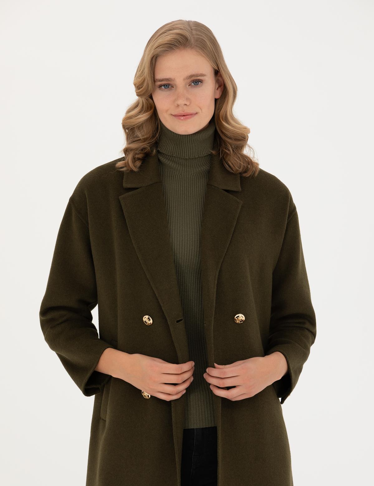 Haki Comfort Fit Kaşe Kaban - 50272236047