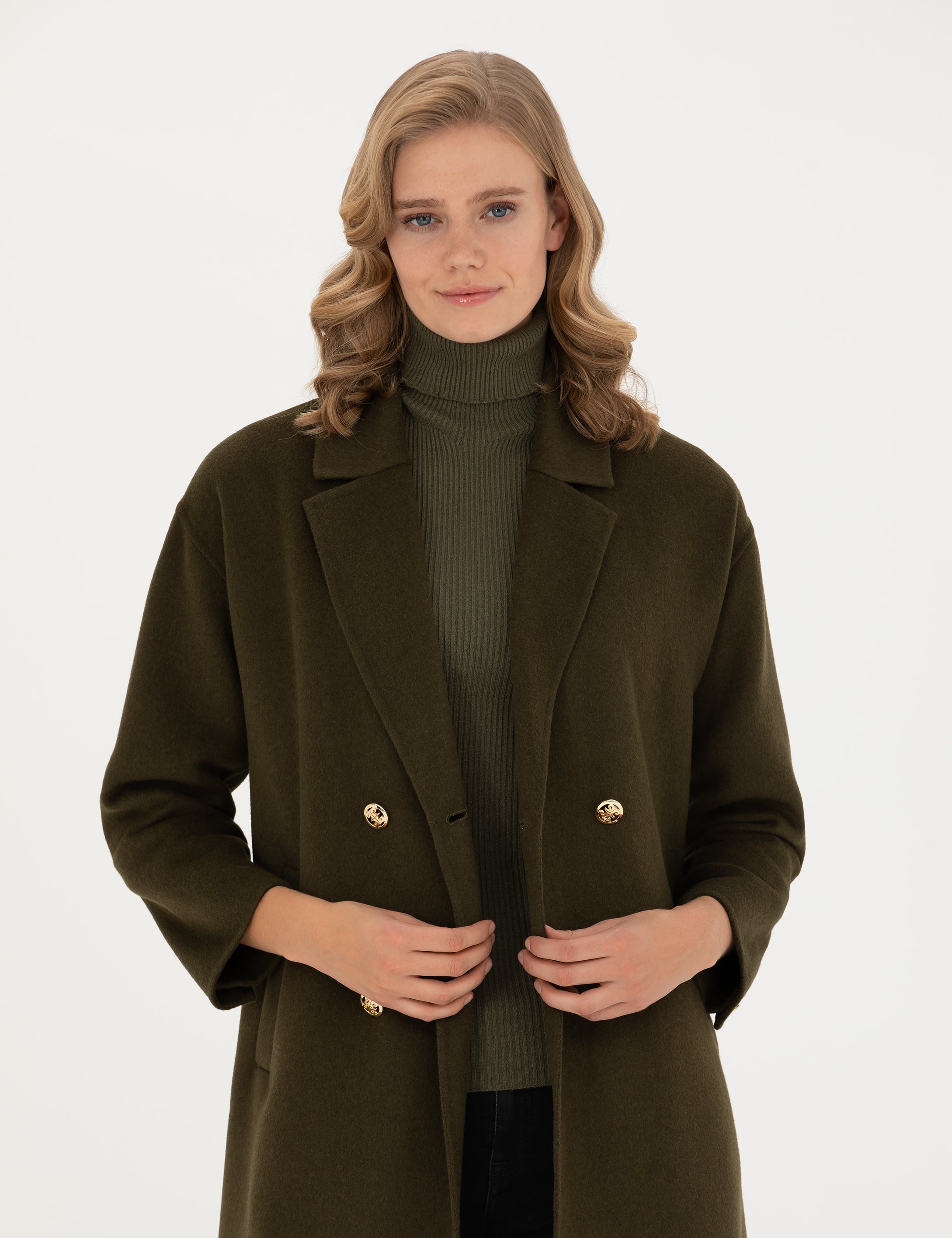Haki Comfort Fit Kaşe Kaban - Image 3