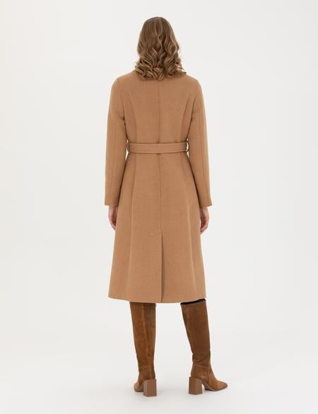 Bej Slim Fit Kaşe Kaban - 50272237001