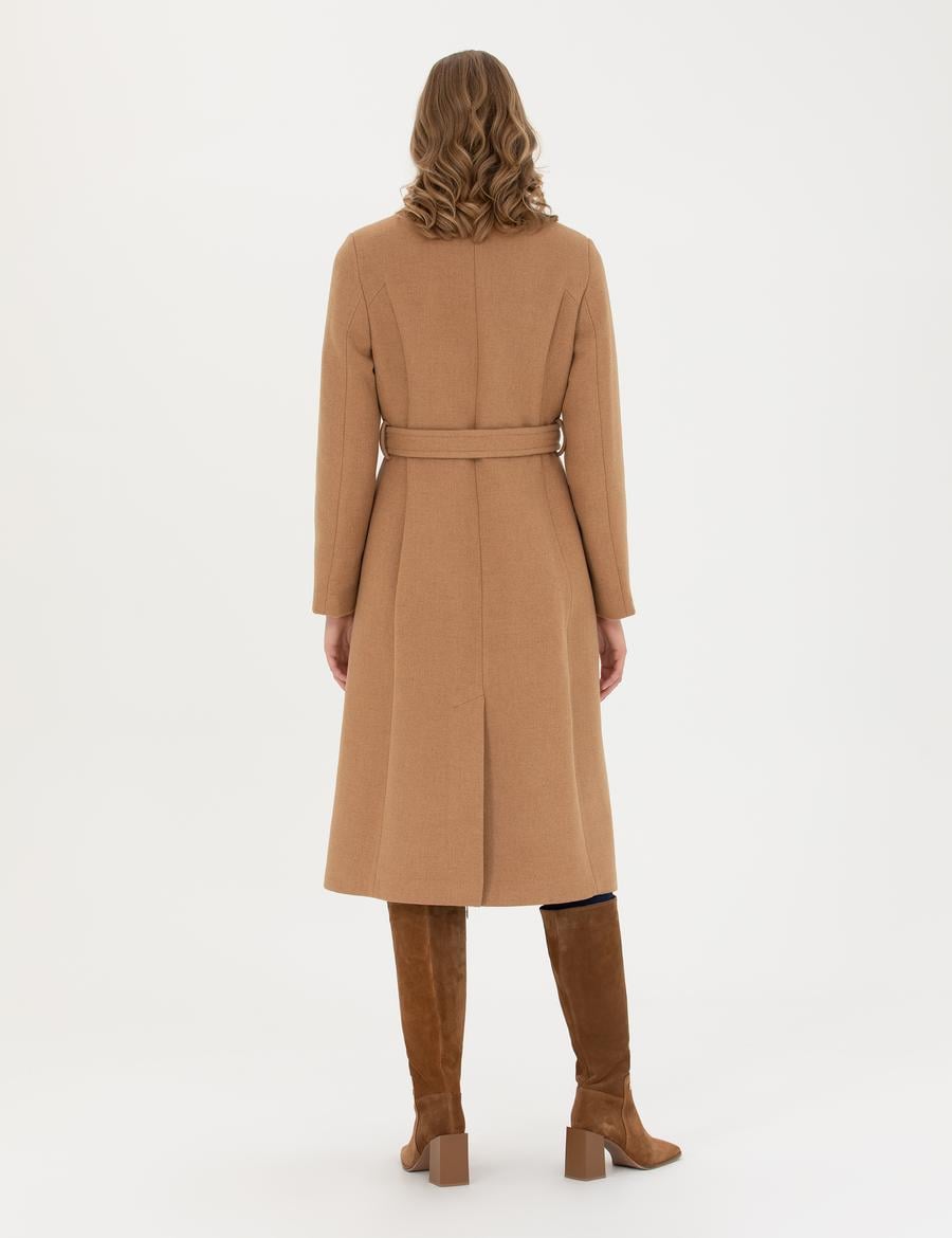 Bej Slim Fit Kaşe Kaban