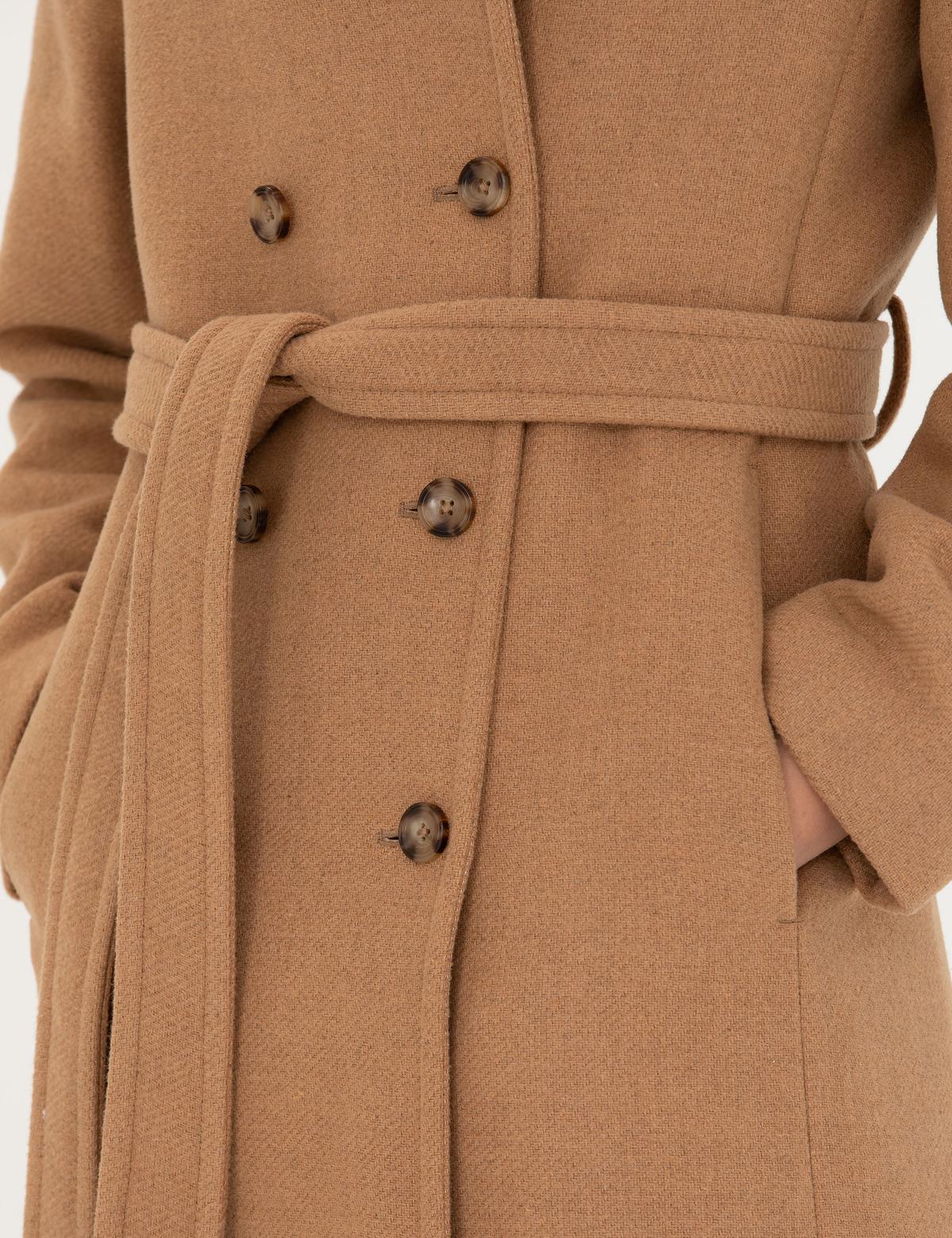 Bej Slim Fit Kaşe Kaban - 50272237001