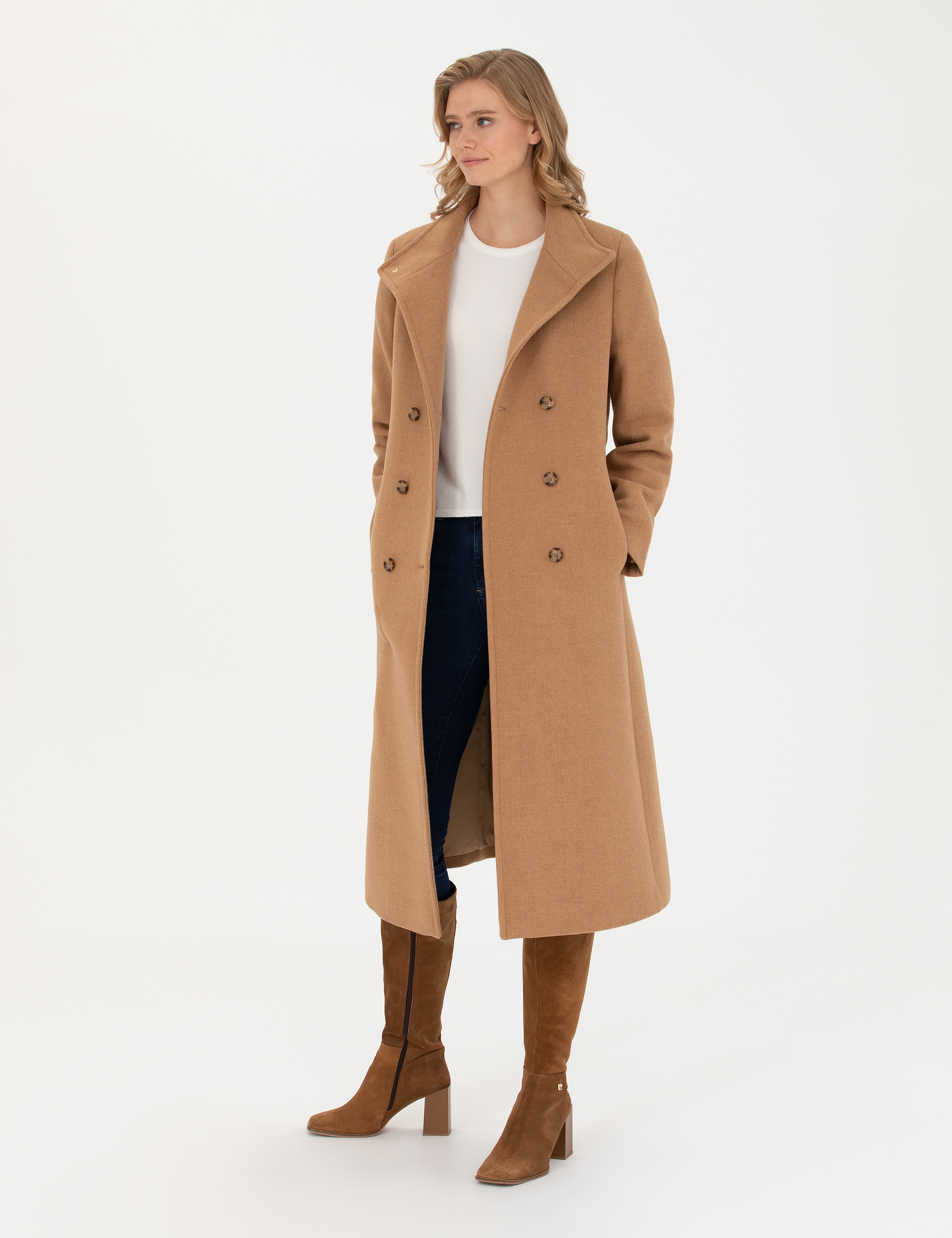 Bej Slim Fit Kaşe Kaban - Image 3